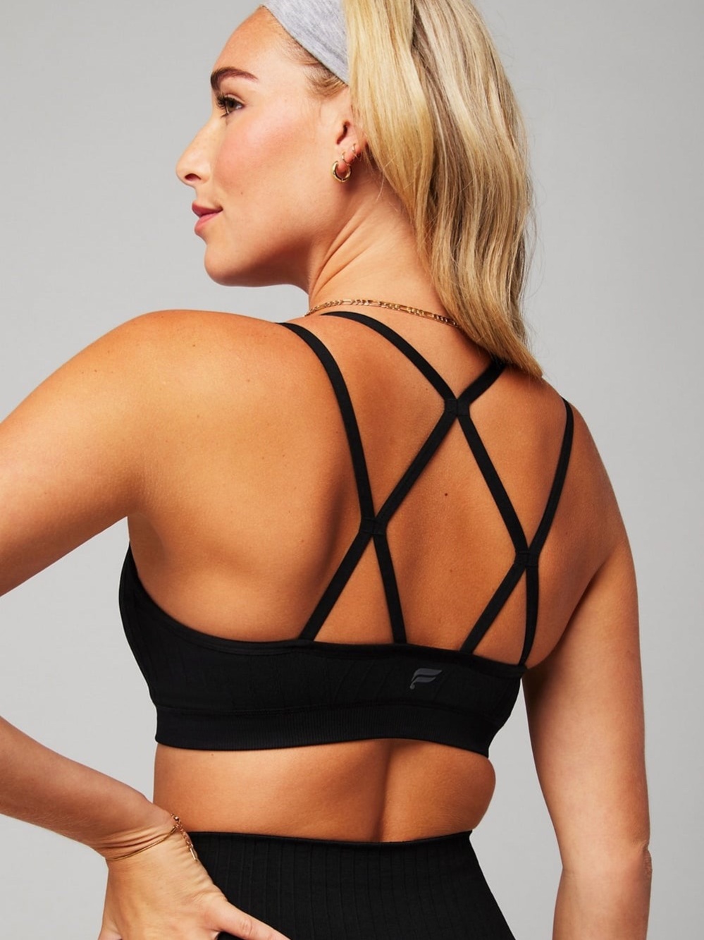 Fabletics Black Ribbed V-Neck Strappy Bralette